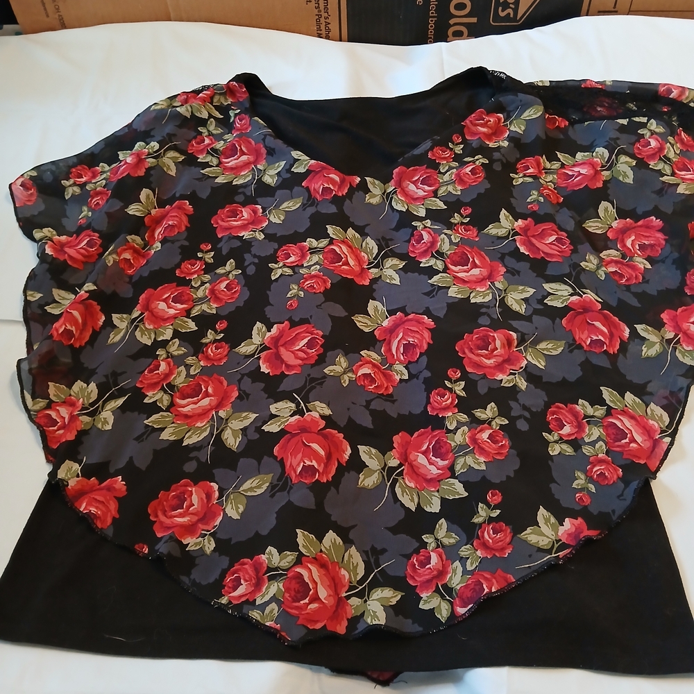 Carol Rose Black and Red Floral Blouse
